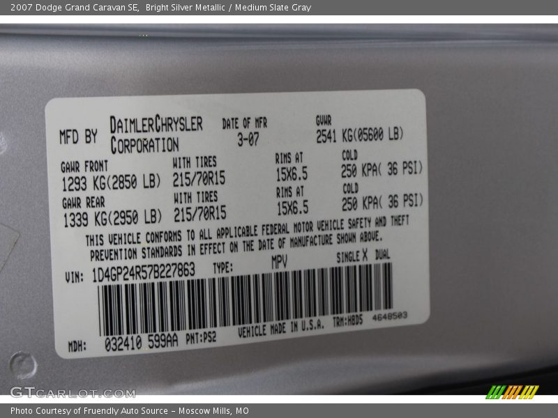 Bright Silver Metallic / Medium Slate Gray 2007 Dodge Grand Caravan SE