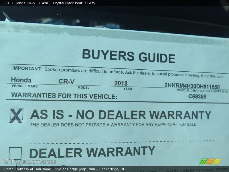 Crystal Black Pearl / Gray 2013 Honda CR-V LX AWD