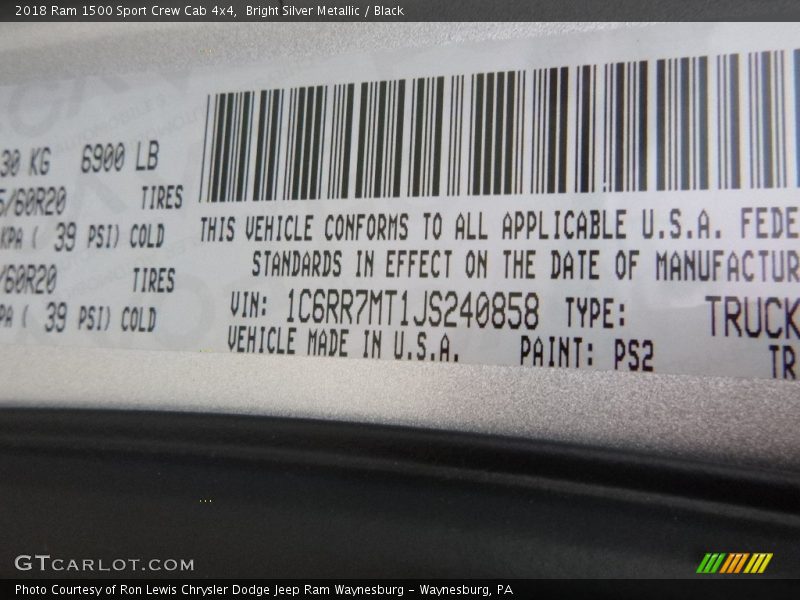 Bright Silver Metallic / Black 2018 Ram 1500 Sport Crew Cab 4x4