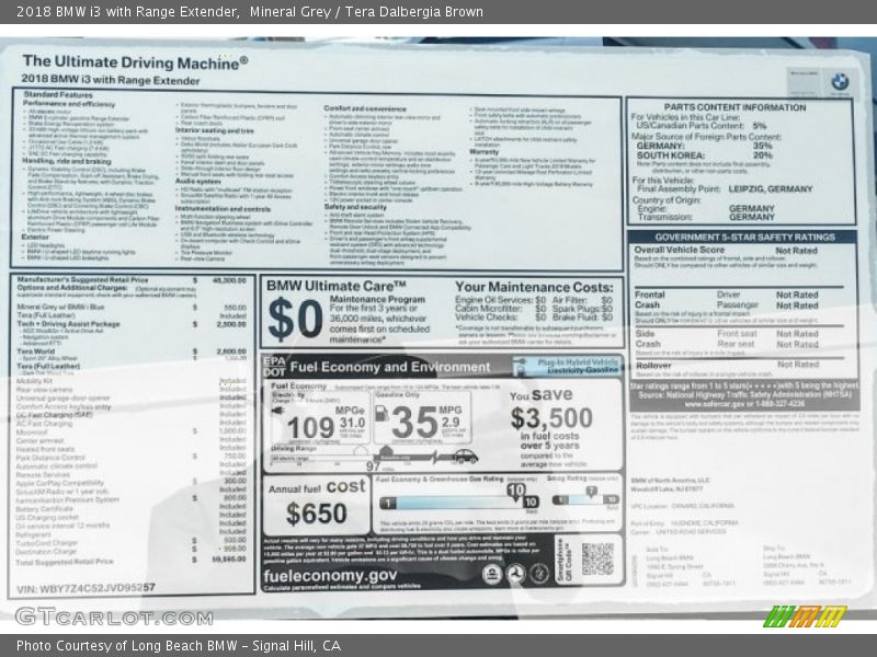 Mineral Grey / Tera Dalbergia Brown 2018 BMW i3 with Range Extender