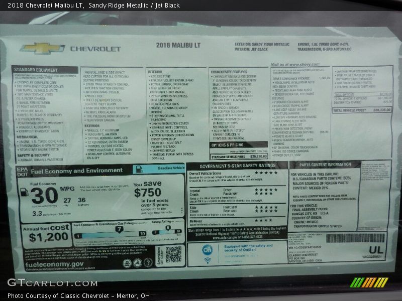 Sandy Ridge Metallic / Jet Black 2018 Chevrolet Malibu LT