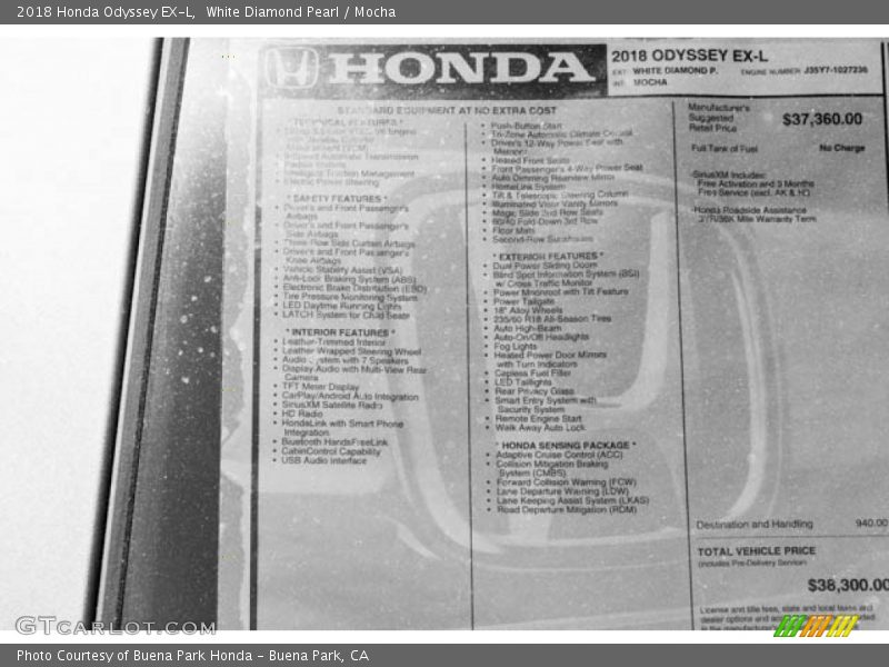 White Diamond Pearl / Mocha 2018 Honda Odyssey EX-L