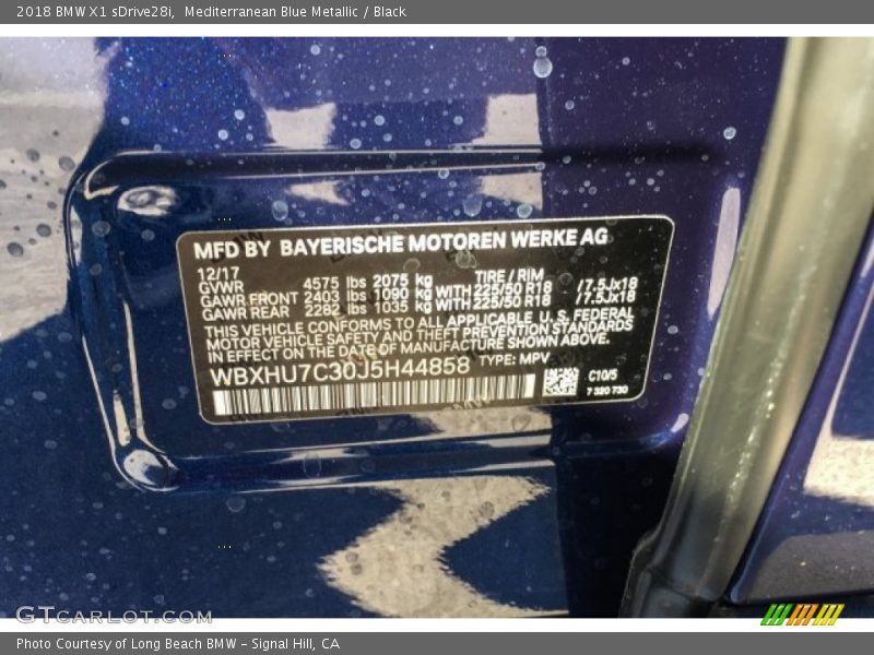 Mediterranean Blue Metallic / Black 2018 BMW X1 sDrive28i