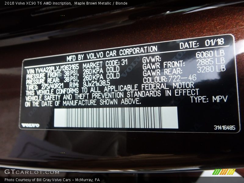 Maple Brown Metallic / Blonde 2018 Volvo XC90 T6 AWD Inscription