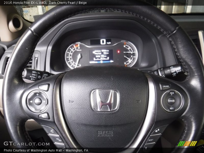 Dark Cherry Pearl / Beige 2016 Honda Pilot EX-L AWD