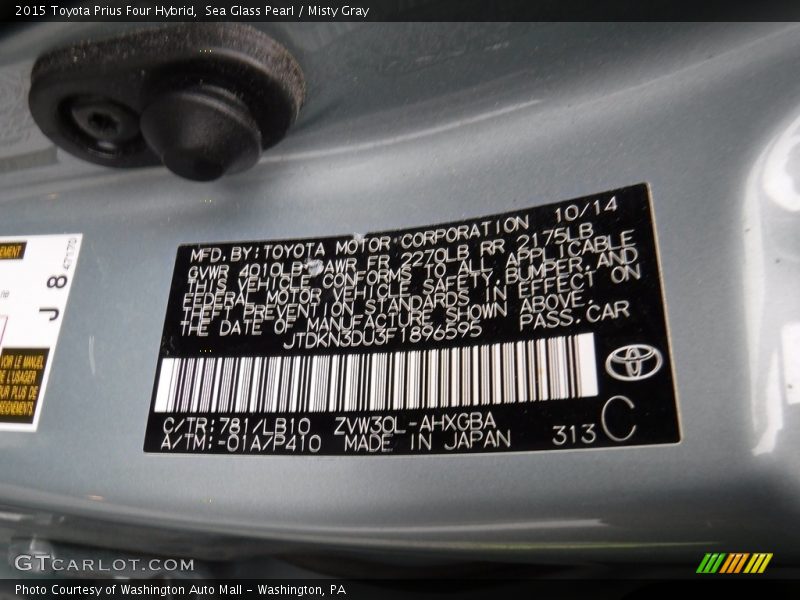 Sea Glass Pearl / Misty Gray 2015 Toyota Prius Four Hybrid