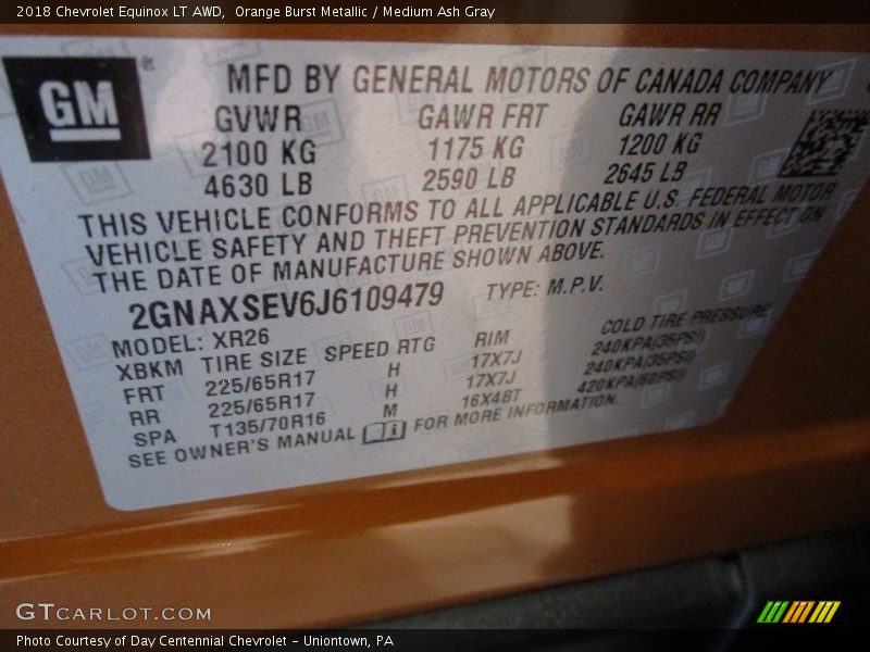 Orange Burst Metallic / Medium Ash Gray 2018 Chevrolet Equinox LT AWD