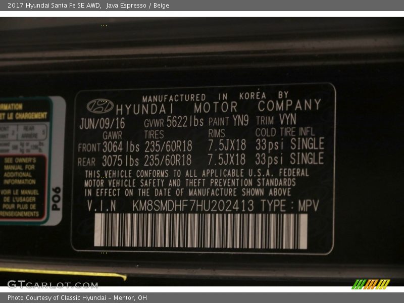 Java Espresso / Beige 2017 Hyundai Santa Fe SE AWD