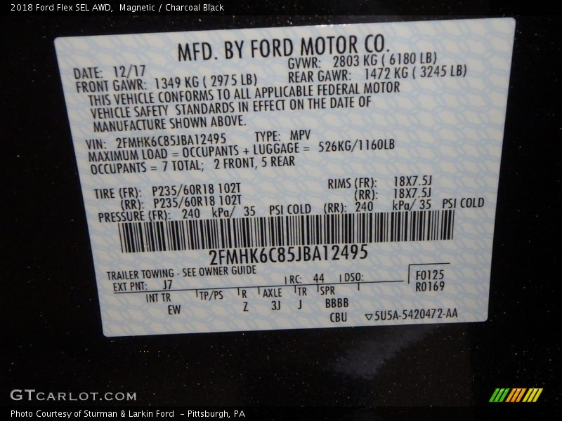 2018 Flex SEL AWD Magnetic Color Code J7