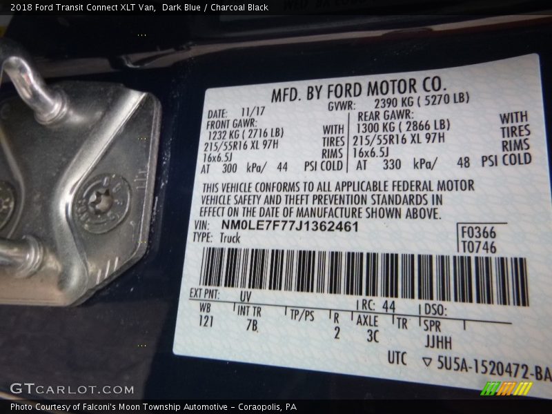 Dark Blue / Charcoal Black 2018 Ford Transit Connect XLT Van
