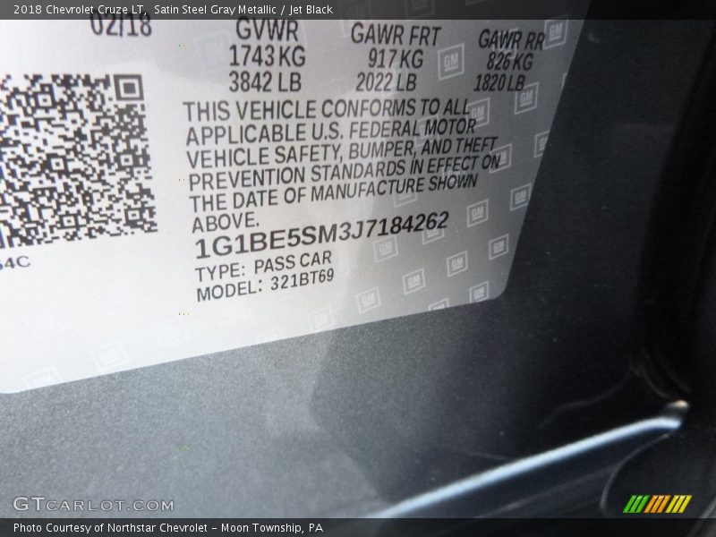 Satin Steel Gray Metallic / Jet Black 2018 Chevrolet Cruze LT