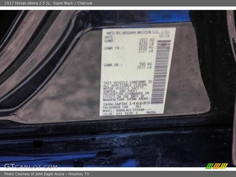 Super Black / Charcoal 2017 Nissan Altima 2.5 SL