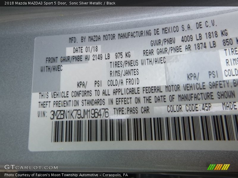 Sonic Silver Metallic / Black 2018 Mazda MAZDA3 Sport 5 Door