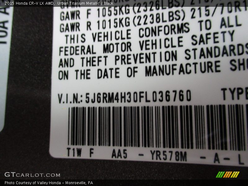 Urban Titanium Metallic / Black 2015 Honda CR-V LX AWD