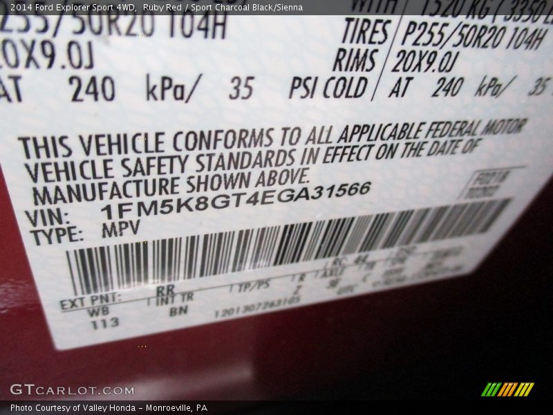 Ruby Red / Sport Charcoal Black/Sienna 2014 Ford Explorer Sport 4WD