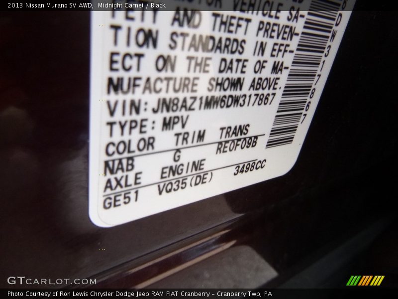 Midnight Garnet / Black 2013 Nissan Murano SV AWD