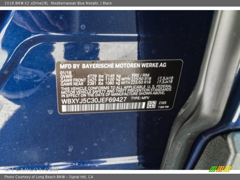 2018 X2 xDrive28i Mediterranean Blue Metallic Color Code C10