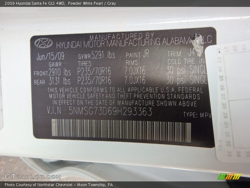 Powder White Pearl / Gray 2009 Hyundai Santa Fe GLS 4WD