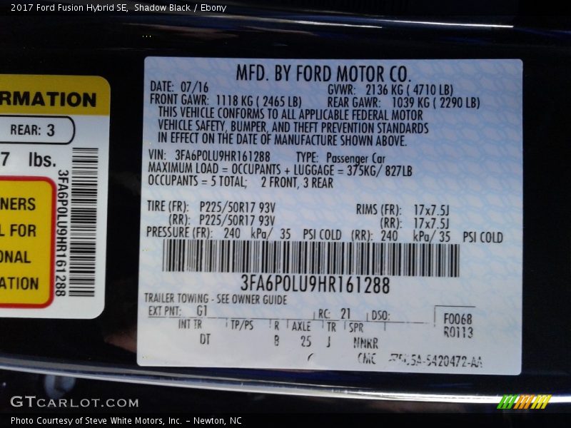 Shadow Black / Ebony 2017 Ford Fusion Hybrid SE