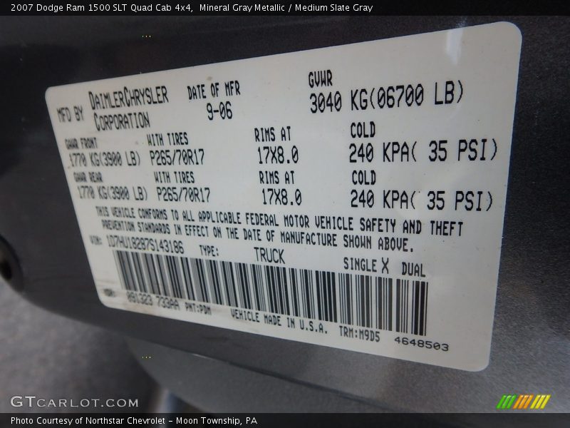 Mineral Gray Metallic / Medium Slate Gray 2007 Dodge Ram 1500 SLT Quad Cab 4x4