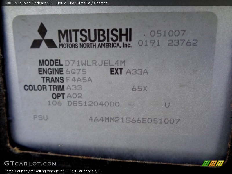Liquid Silver Metallic / Charcoal 2006 Mitsubishi Endeavor LS