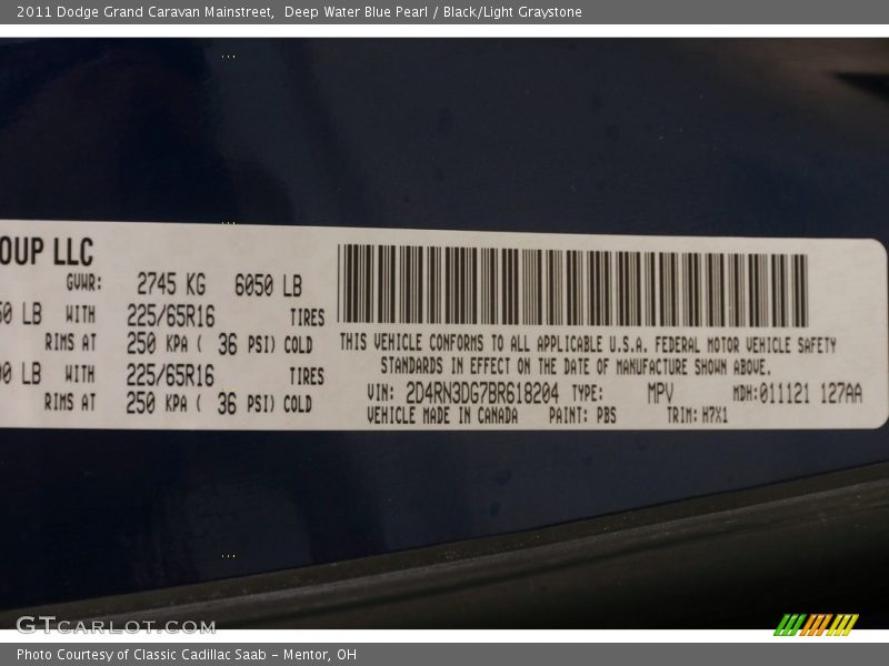 Deep Water Blue Pearl / Black/Light Graystone 2011 Dodge Grand Caravan Mainstreet