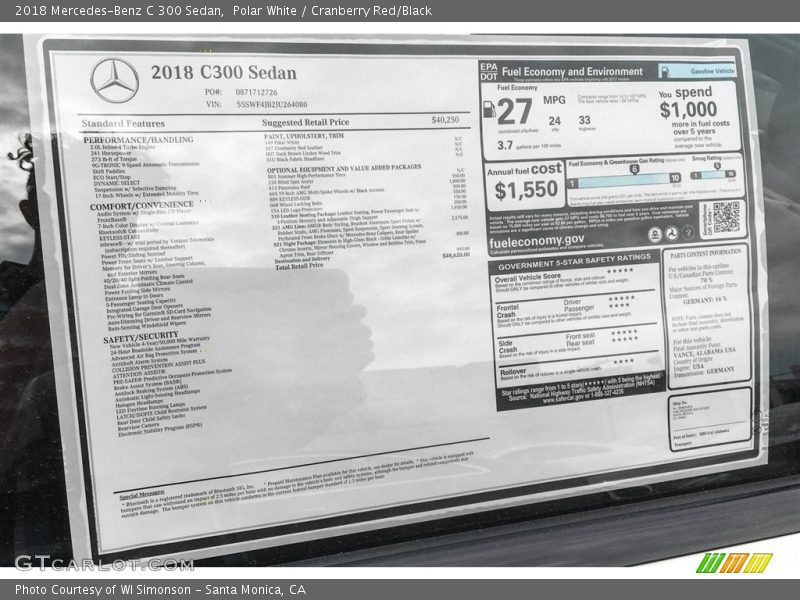 Polar White / Cranberry Red/Black 2018 Mercedes-Benz C 300 Sedan