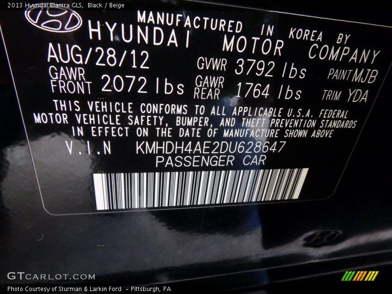 Black / Beige 2013 Hyundai Elantra GLS