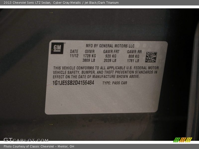 Cyber Gray Metallic / Jet Black/Dark Titanium 2013 Chevrolet Sonic LTZ Sedan