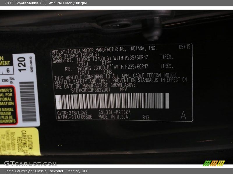 Attitude Black / Bisque 2015 Toyota Sienna XLE