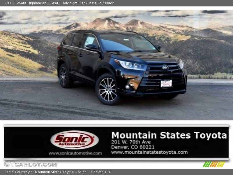 Midnight Black Metallic / Black 2018 Toyota Highlander SE AWD