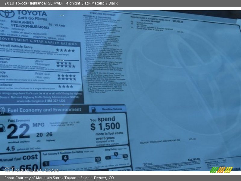 Midnight Black Metallic / Black 2018 Toyota Highlander SE AWD