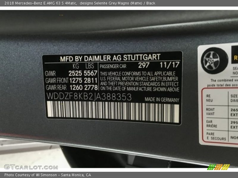 2018 E AMG 63 S 4Matic designo Selenite Grey Magno (Matte) Color Code 297