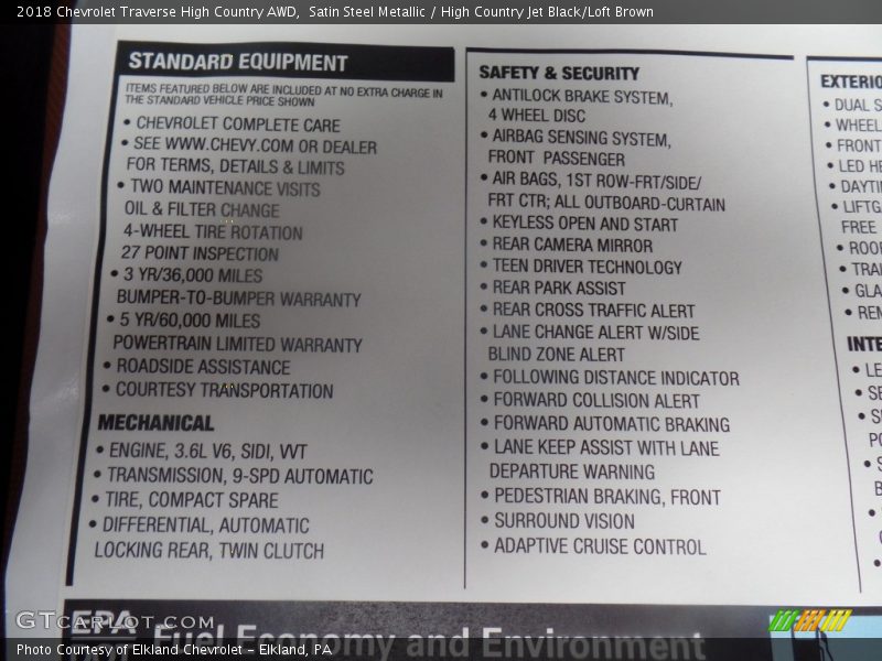 Satin Steel Metallic / High Country Jet Black/Loft Brown 2018 Chevrolet Traverse High Country AWD