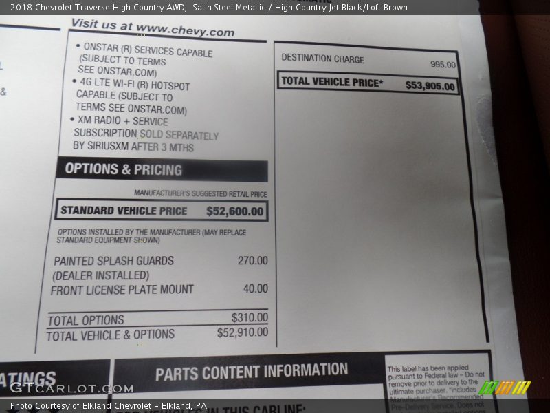 Satin Steel Metallic / High Country Jet Black/Loft Brown 2018 Chevrolet Traverse High Country AWD
