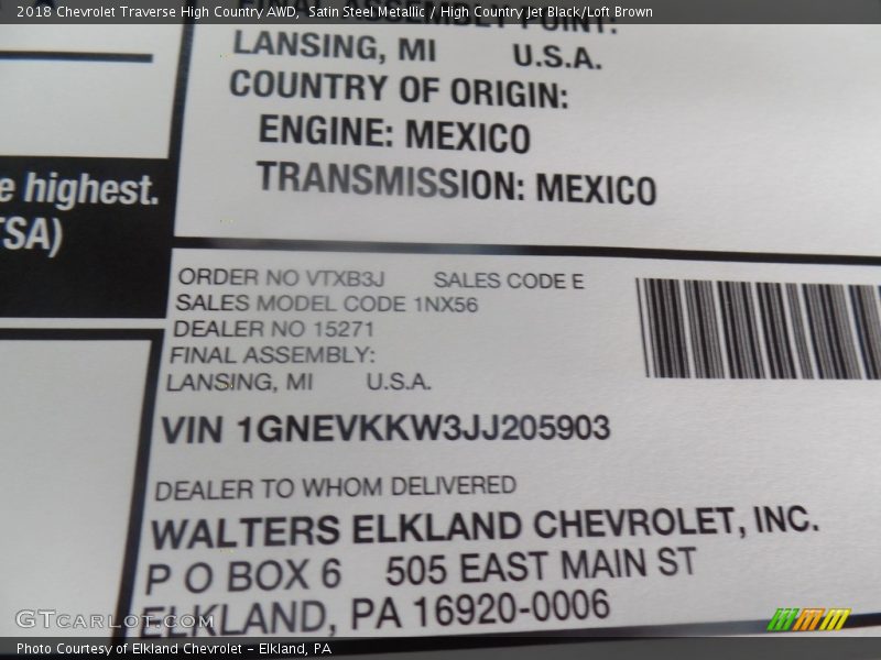 Satin Steel Metallic / High Country Jet Black/Loft Brown 2018 Chevrolet Traverse High Country AWD