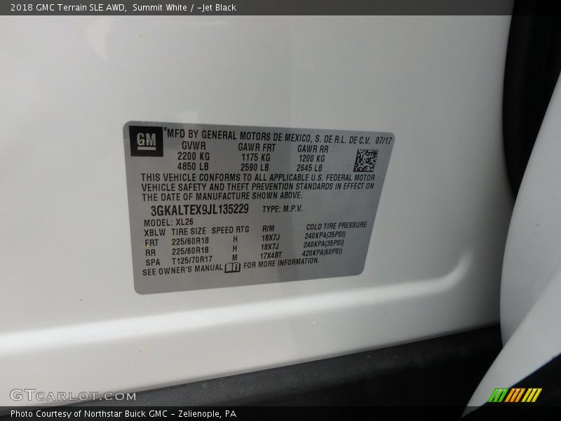 Summit White / ­Jet Black 2018 GMC Terrain SLE AWD