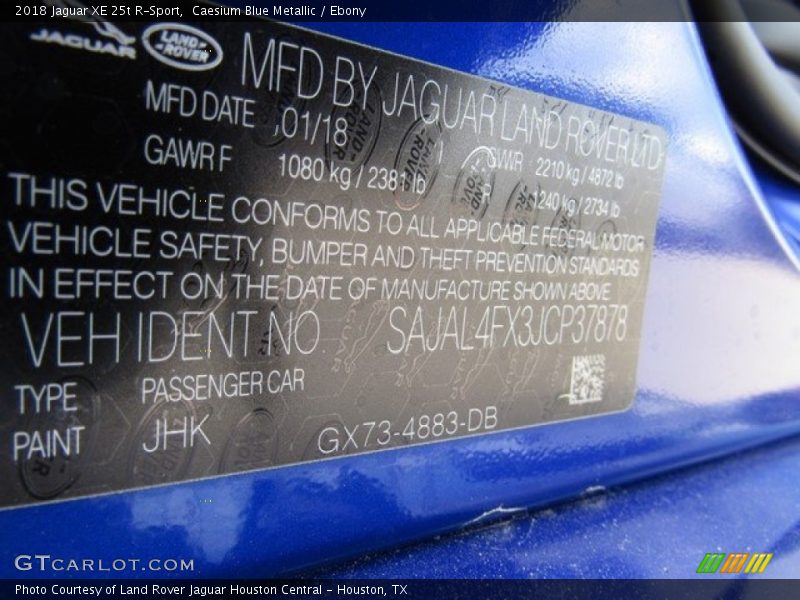 2018 XE 25t R-Sport Caesium Blue Metallic Color Code JHK
