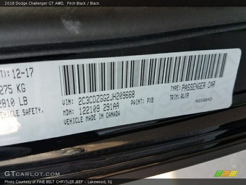 Pitch Black / Black 2018 Dodge Challenger GT AWD