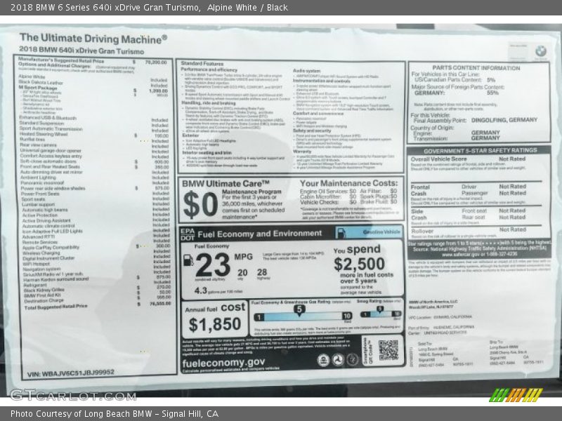 Alpine White / Black 2018 BMW 6 Series 640i xDrive Gran Turismo