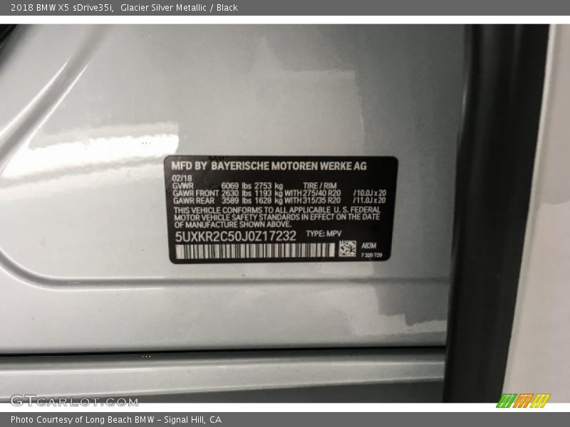 Glacier Silver Metallic / Black 2018 BMW X5 sDrive35i