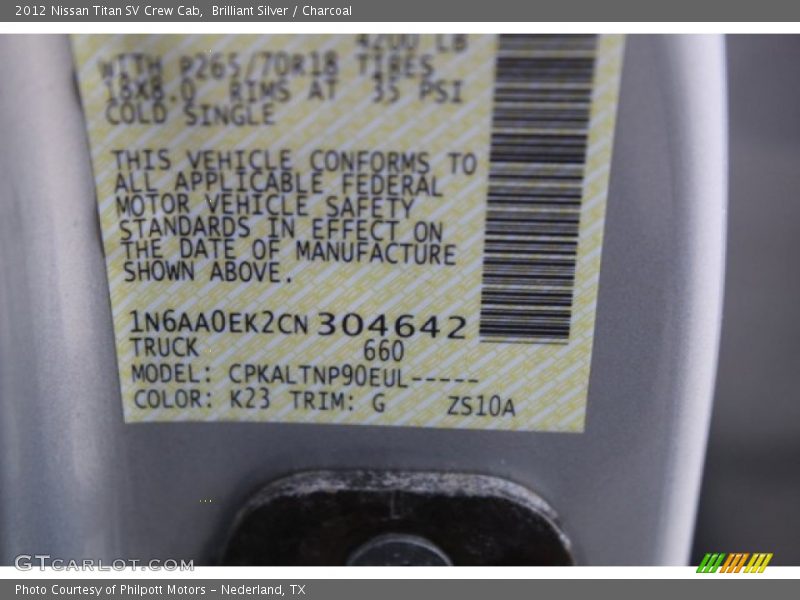 Brilliant Silver / Charcoal 2012 Nissan Titan SV Crew Cab