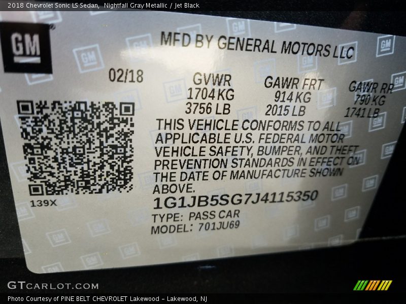 Nightfall Gray Metallic / Jet Black 2018 Chevrolet Sonic LS Sedan