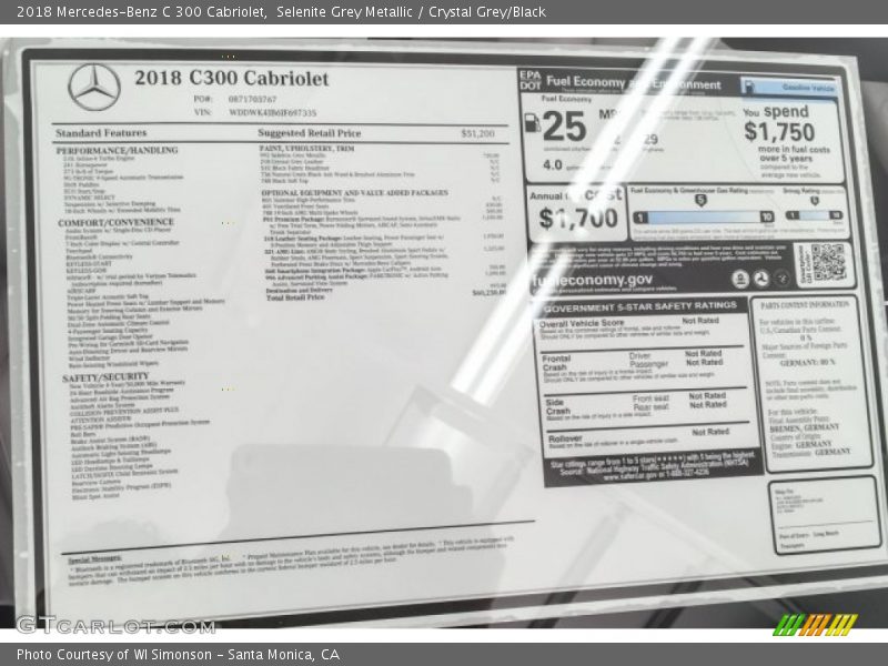 Selenite Grey Metallic / Crystal Grey/Black 2018 Mercedes-Benz C 300 Cabriolet