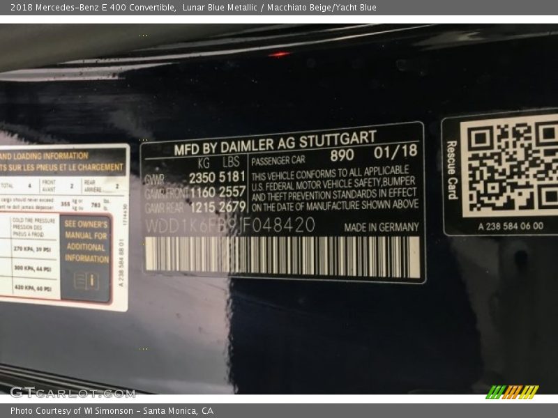 Lunar Blue Metallic / Macchiato Beige/Yacht Blue 2018 Mercedes-Benz E 400 Convertible