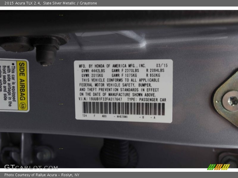 Slate Silver Metallic / Graystone 2015 Acura TLX 2.4