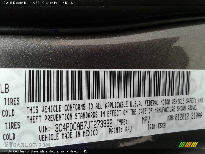 Granite Pearl / Black 2018 Dodge Journey SE