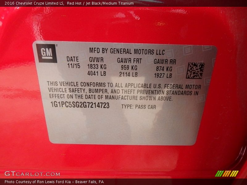 Red Hot / Jet Black/Medium Titanium 2016 Chevrolet Cruze Limited LS