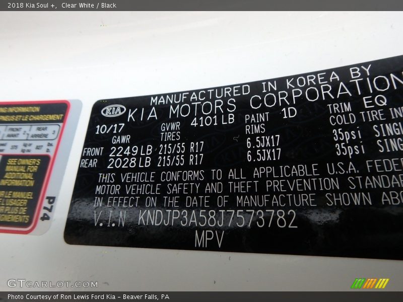 Clear White / Black 2018 Kia Soul +