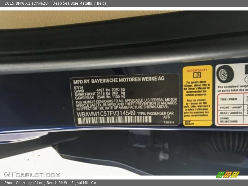 Deep Sea Blue Metallic / Beige 2015 BMW X1 sDrive28i